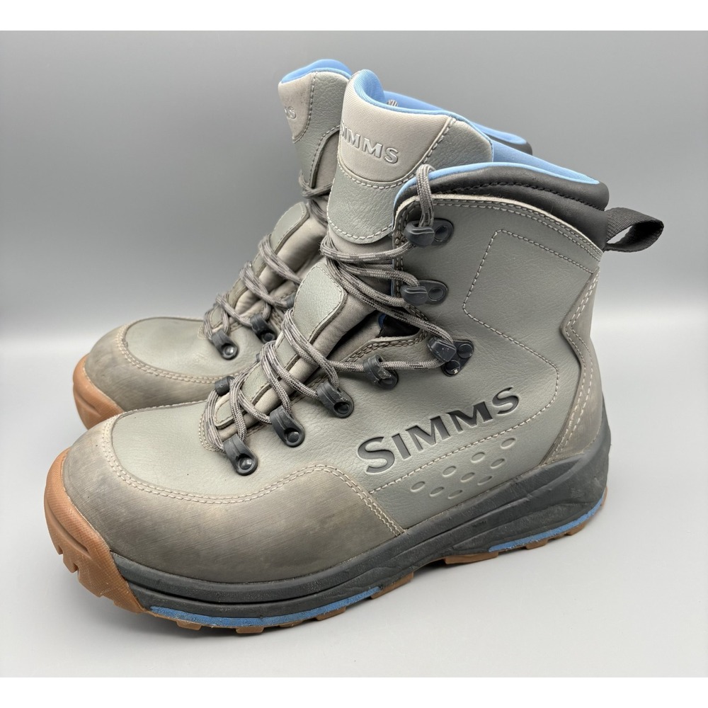 Simms Men's Wading Boots Size 9 Gray/Blue Fly Fishing Shoes Rubber Soles